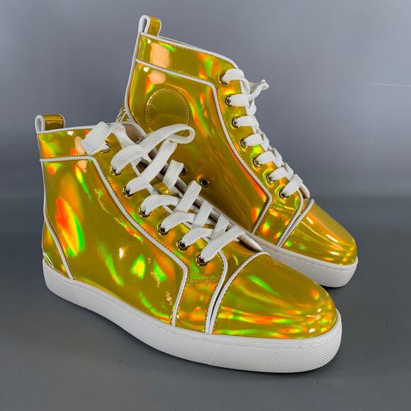 CHRISTIAN LOUBOUTIN Size 6.5 Gold White Leather High Top Lace Up Shoes main image 9